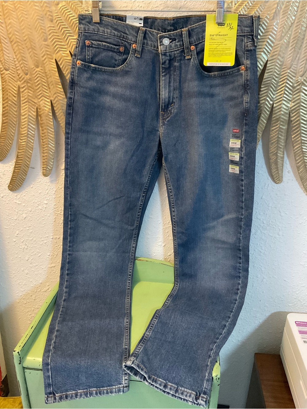 Levis 514 Straight Fit Denim‎ Jeans Mens W33 L32 Stretch Blue